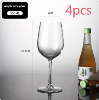 Clear acrylic wine glass with stem and bowl, shown in 550ml and 300ml sizes for party catering.
