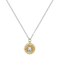 925 silver sunflower necklace with geometric pendant on adjustable cross chain