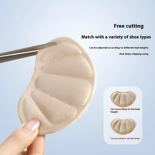Three pairs of camel-coloured suede anti-slip heel cushion pads for sneakers.