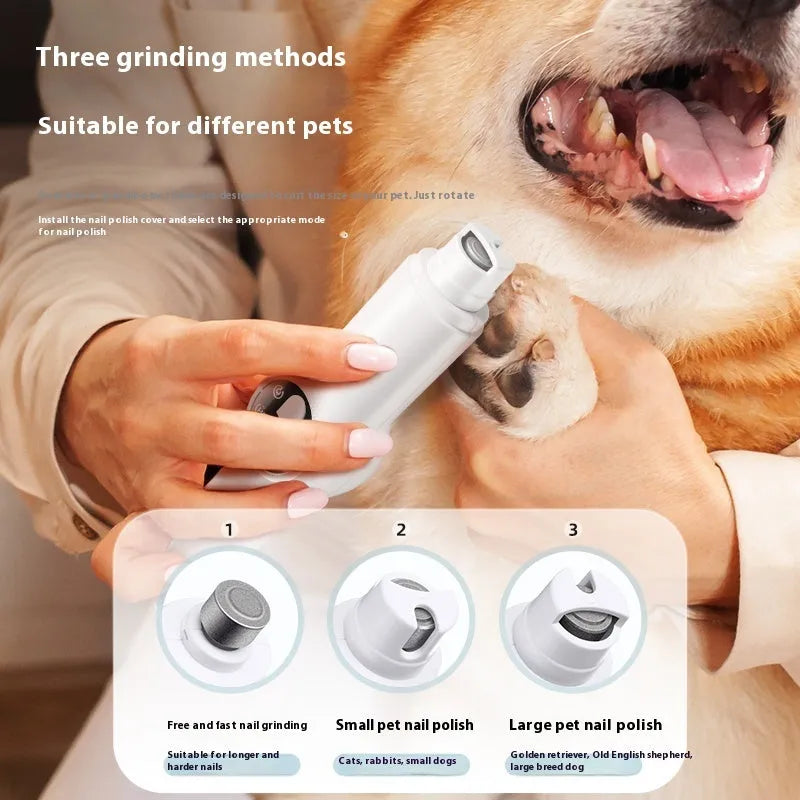 White plastic rechargeable pet cat foot shaver with double button control and grinding head for paw hair and nail trimming