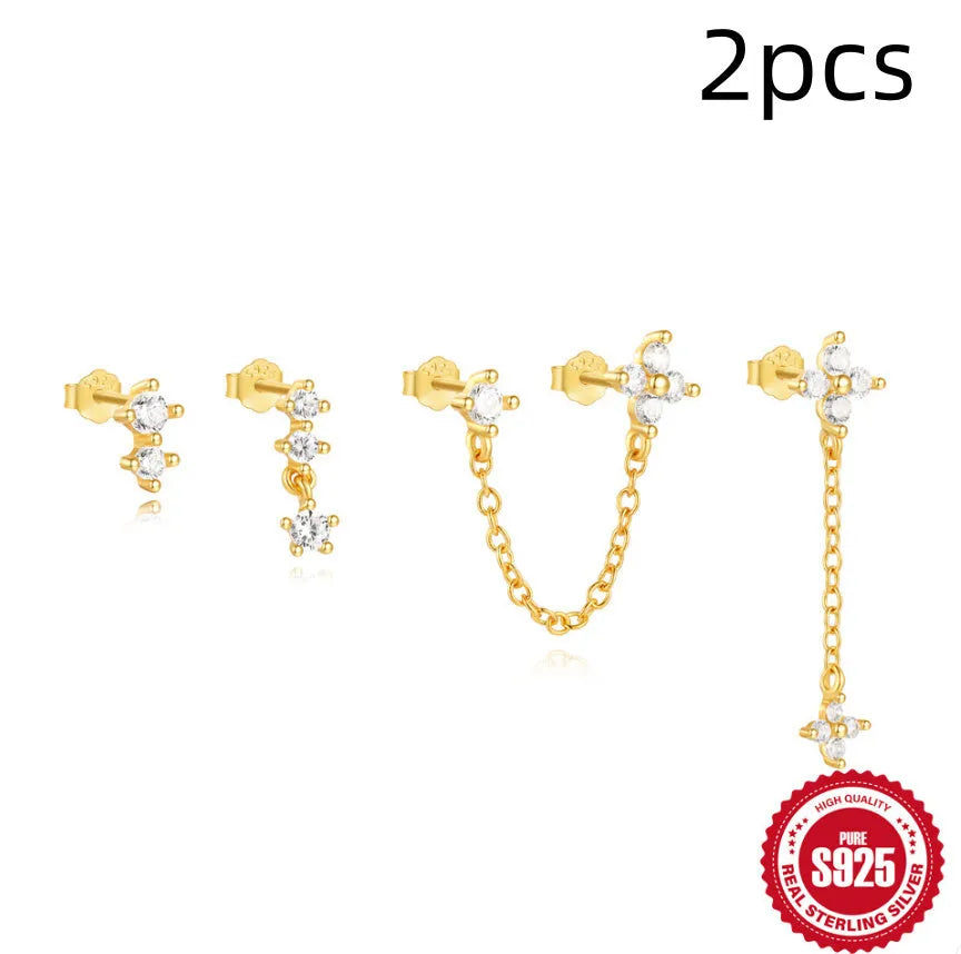 S925 sterling silver clover petal earrings with electroplated gold colour finishes