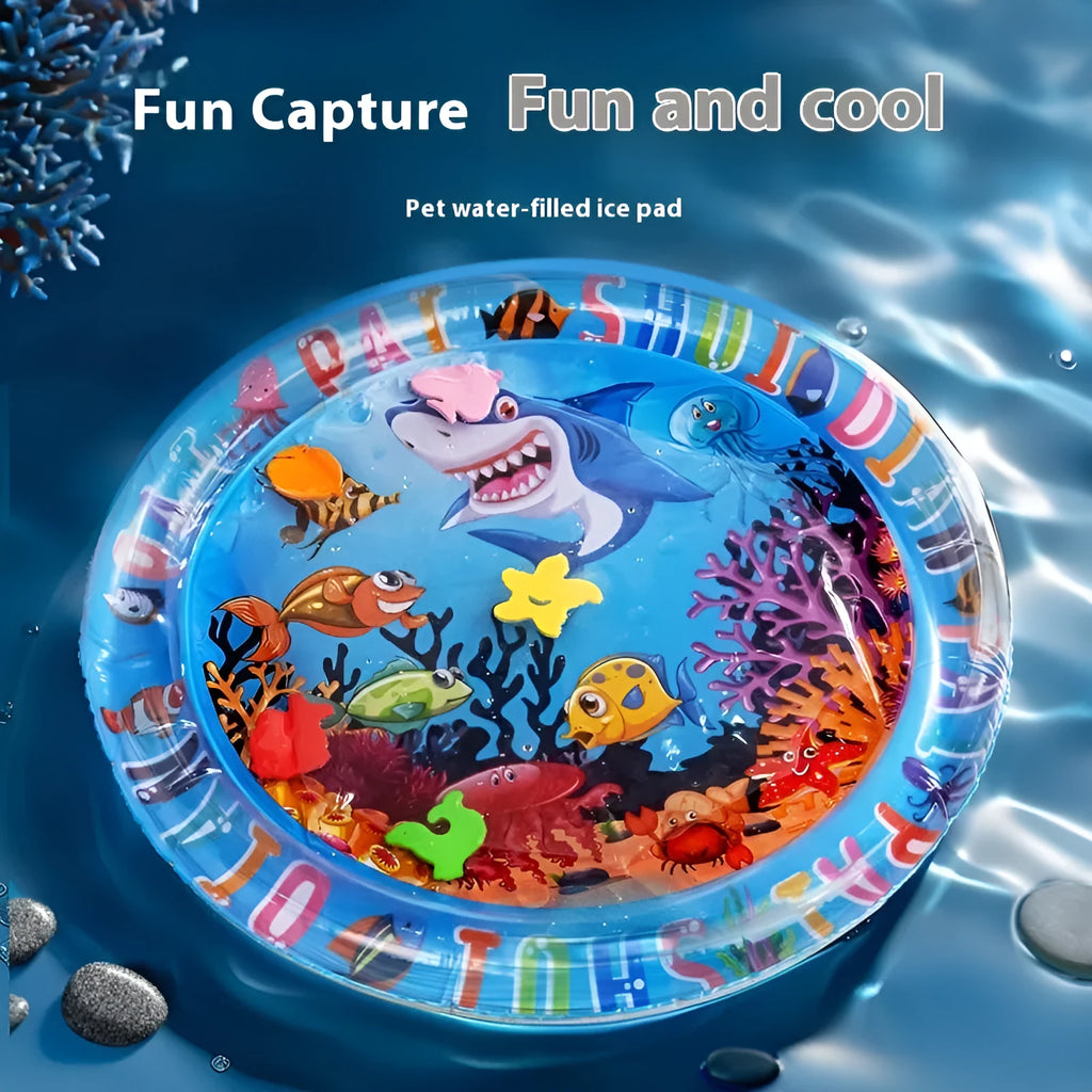PVC inflatable water cooling bed for cats with dolphin and shark designs
