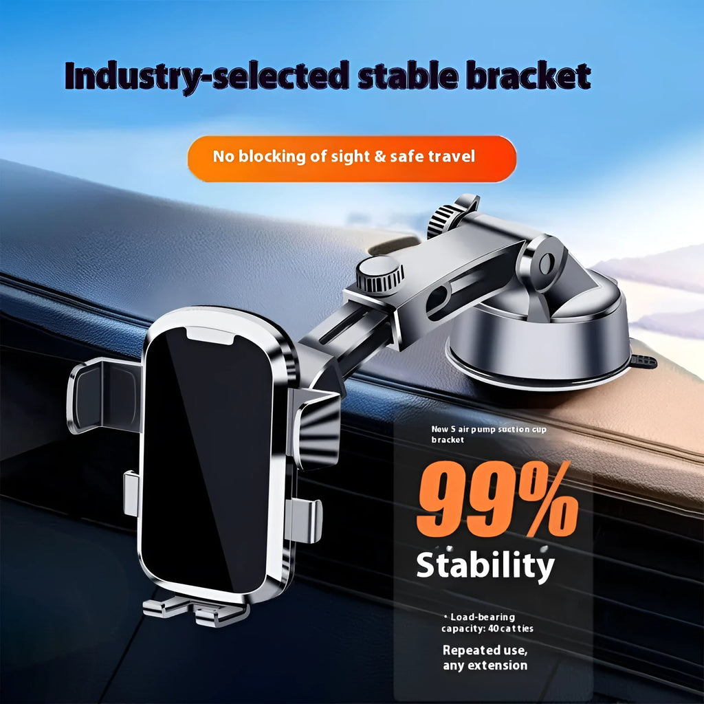 Retractable suction cup car phone holder with telescopic arm on dashboard