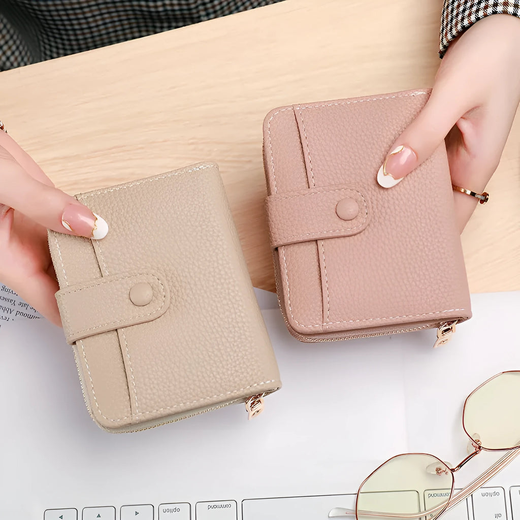 Women's lychee pattern organ short wallet in PU material with antibacterial lining
