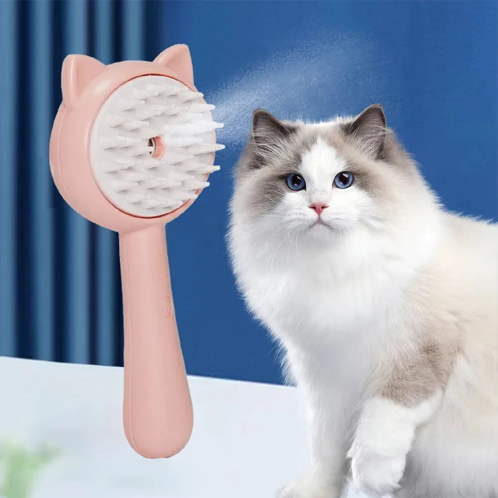 Rechargeable cat grooming brush with mist, self-cleaning slicker brush, ergonomic ABS TPR silicone, 18x9.5x5cm, available in blue pink yellow