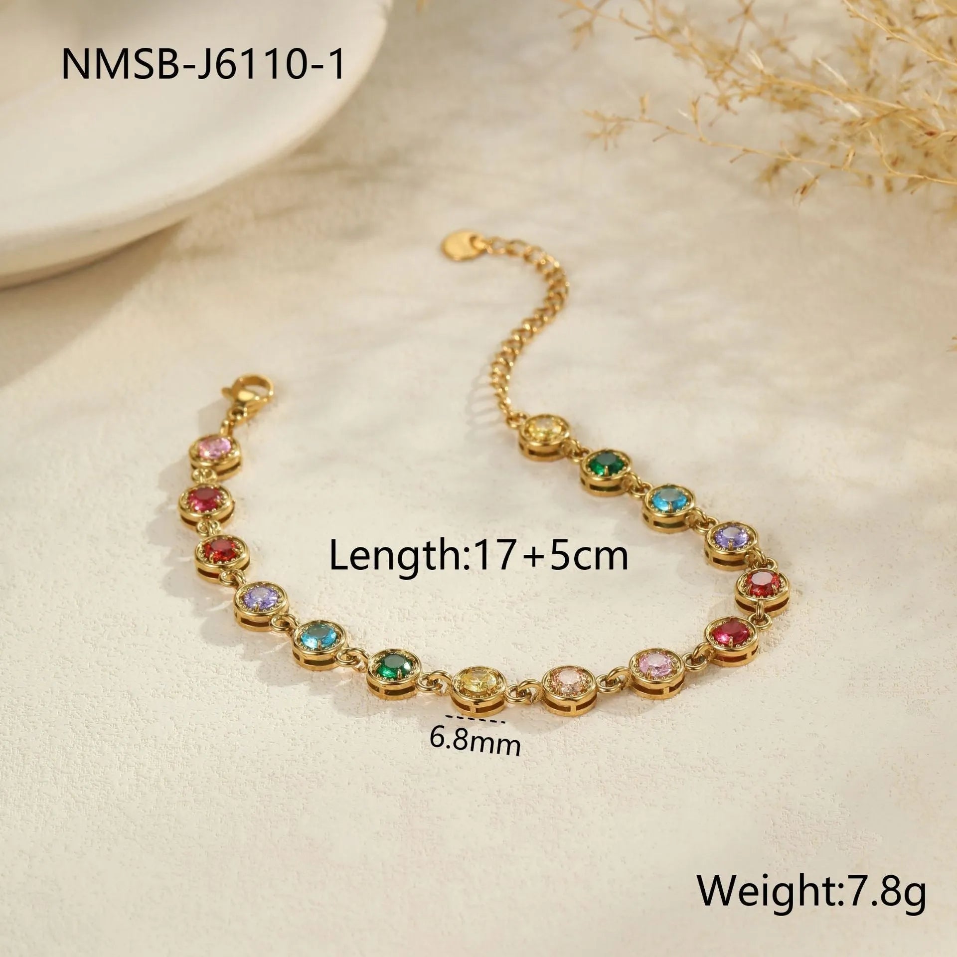 Women's stainless steel bracelet with electroplated finish in geometric square, heart, round shapes