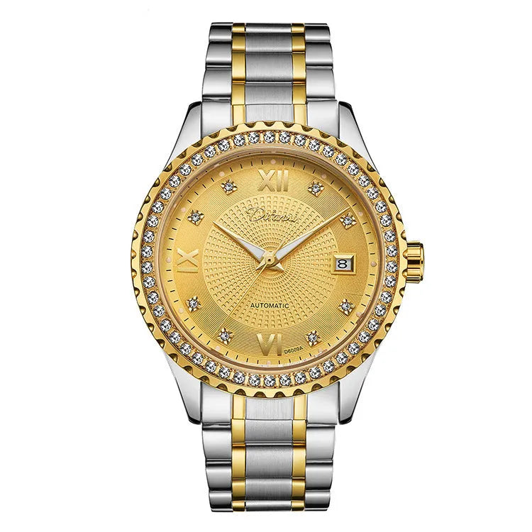 Men's automatic mechanical watch with luminous dial and waterproof construction in business style