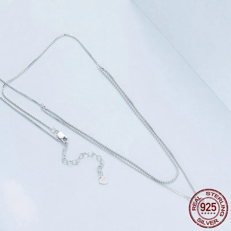 S925 sterling silver double-layer necklace with pearl chain and pendant for women