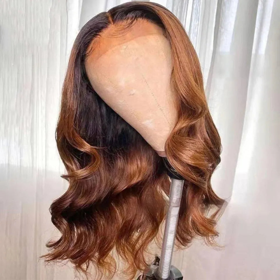 Real human hair lace front wig with gradient colour in Ruili style, showing length options.