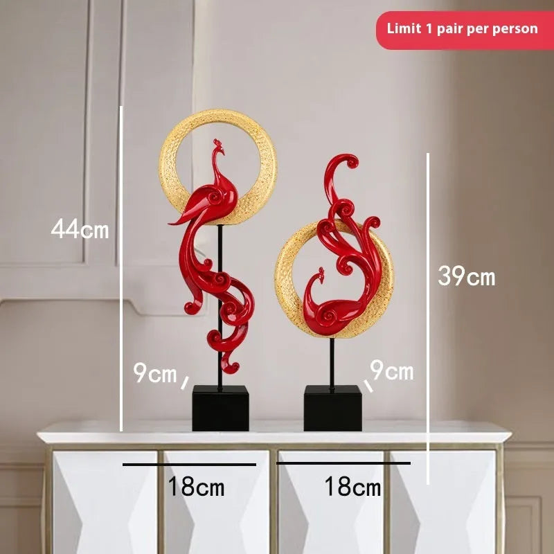 Synthetic resin phoenix ornament in rose gold, elegant silver and festive red colour options