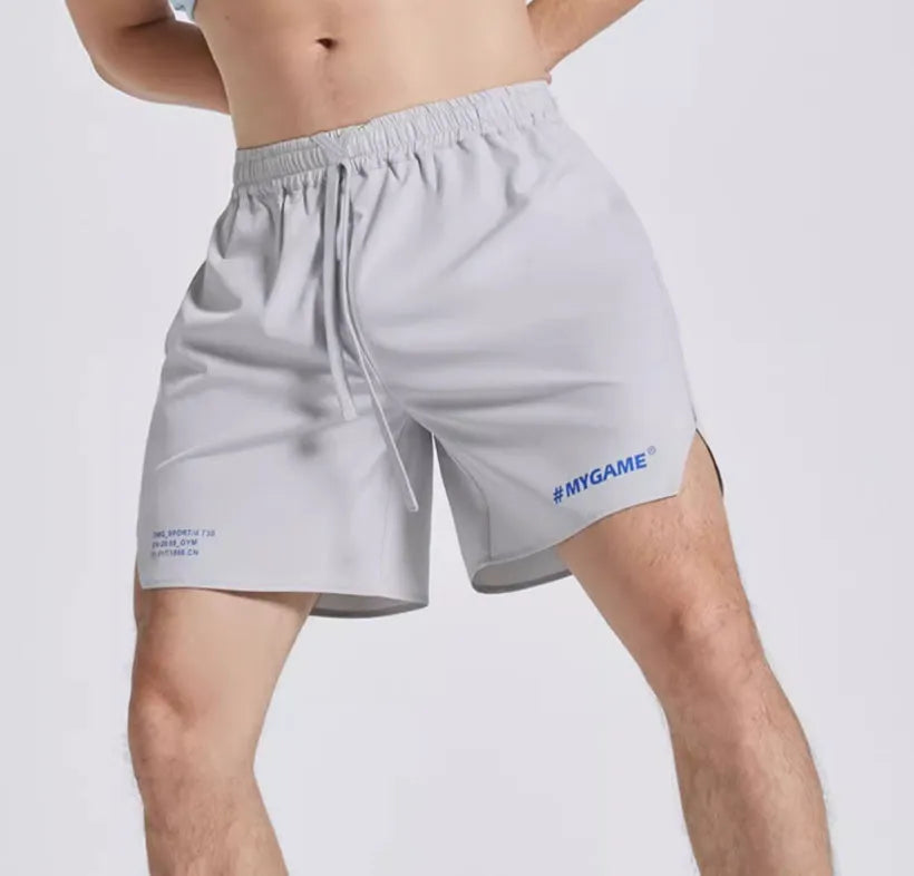 Men's fitness training shorts in blue, black, grey or white with moisture-wicking fabric
