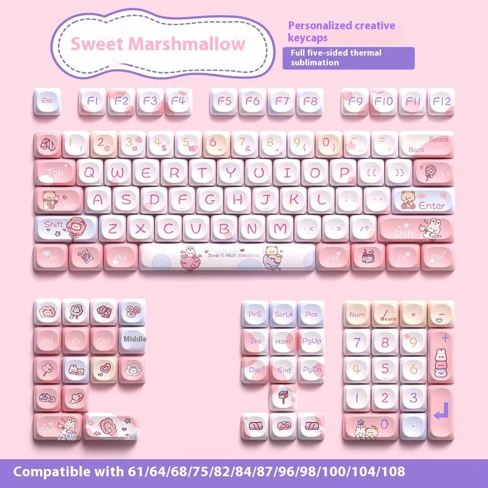 Sweet cotton candy coloured mechanical keyboard keycaps in 112-key and 120-key configuration options