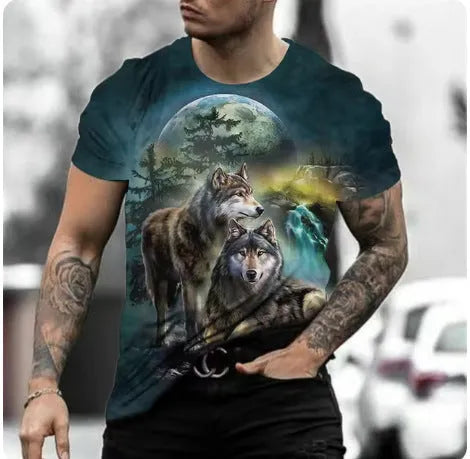 Retro 3D animal print men's short-sleeved t-shirt in bird eye cloth polyester fabric