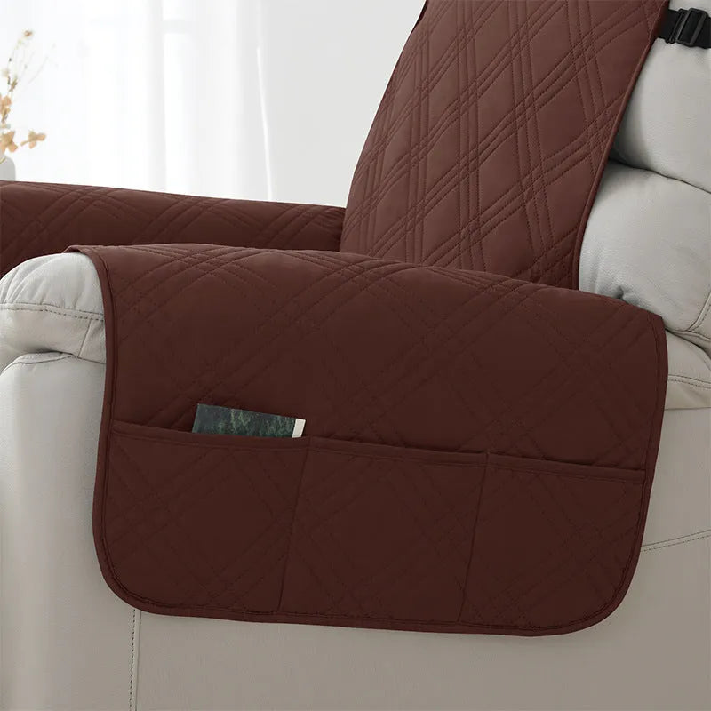 Quilted waterproof sofa cover for Chivas massage chair in burgundy colour, American country style