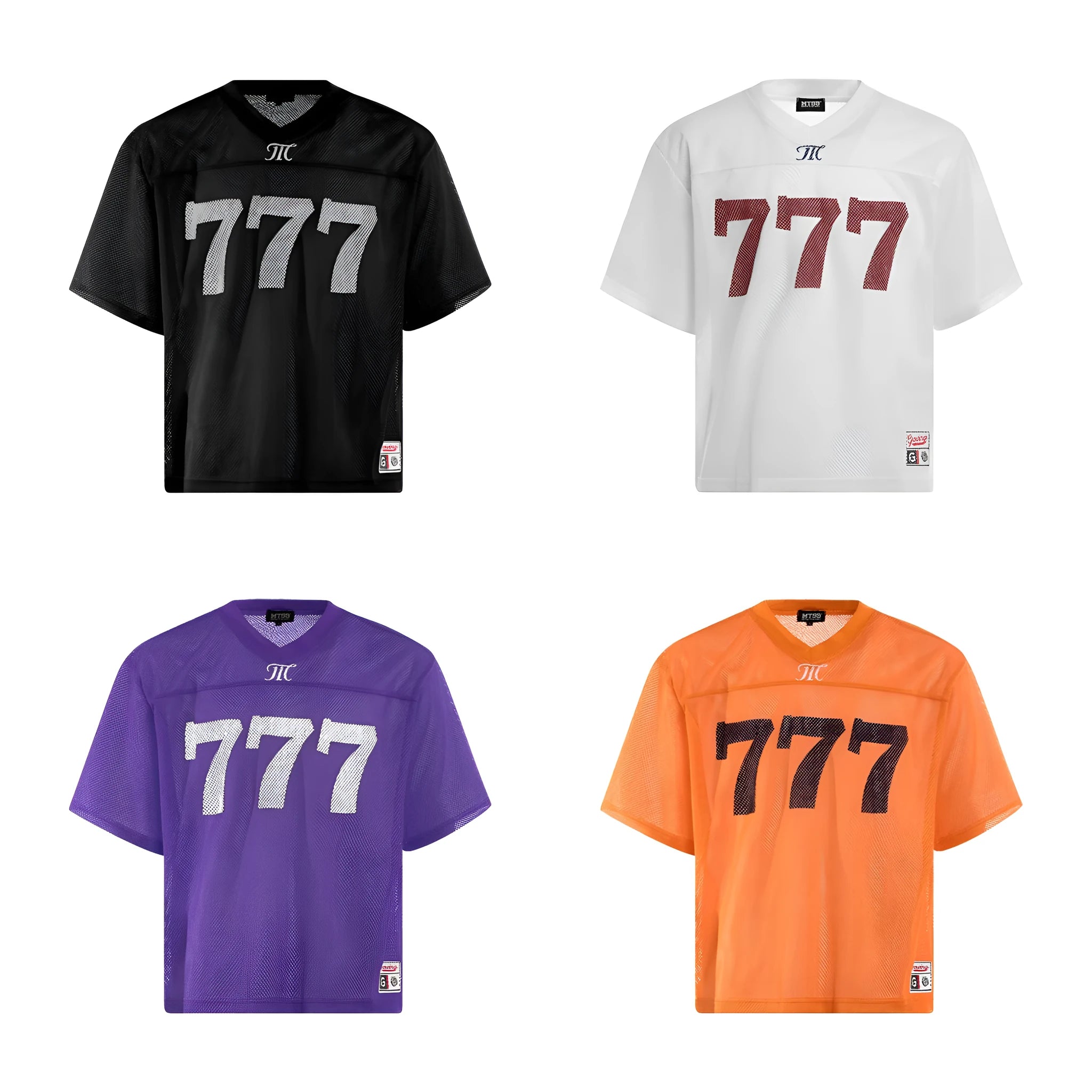 Retro loose-fit summer t-shirt in black, white, purple, or orange colours, made from polyester fabric.