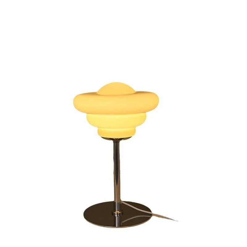 Mid-ancient conch table lamp with metal holder in cream colour, bedside or desk use