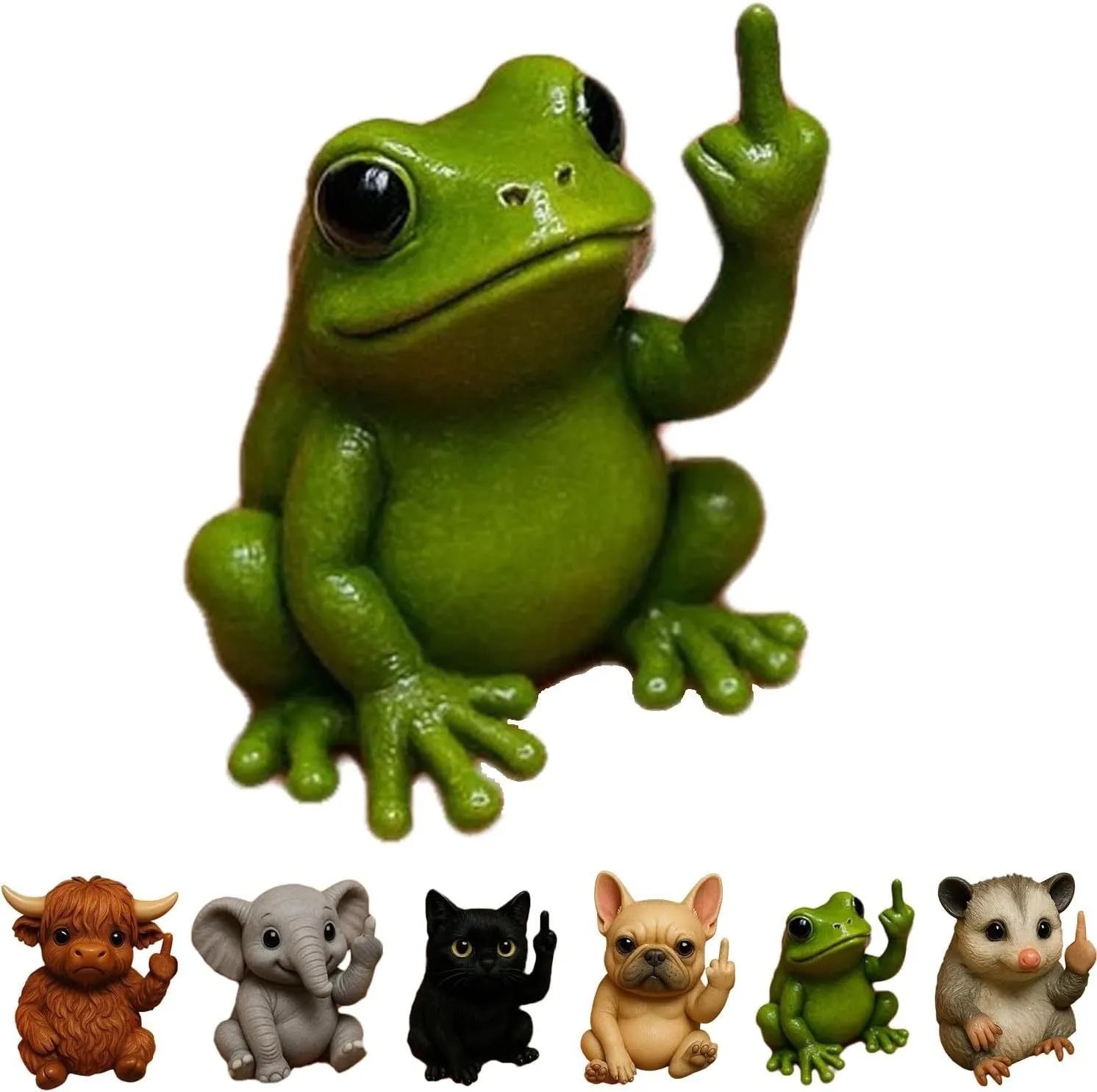 Mini animal vertical middle finger resin doll figurine showing seven animal design options