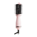 Pink multifunctional hair dryer with integrated comb and curling brush attachments