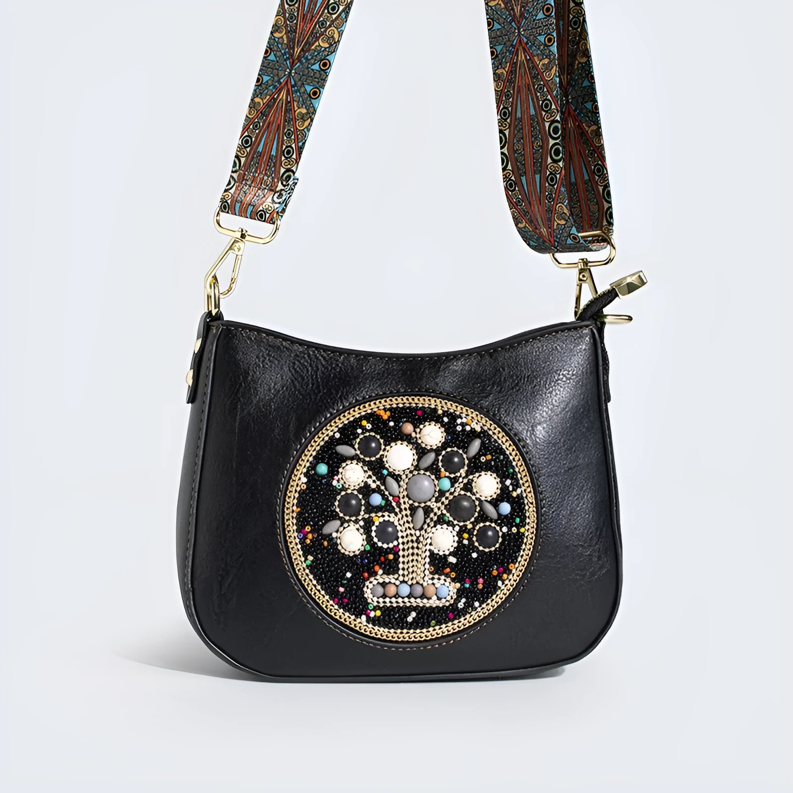 Straw bead turquoise ethnic style tote bucket crossbody bag with flower detail