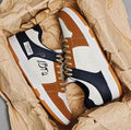 Men's plain lace-up sneakers in Rainbow White Blue colour on white background