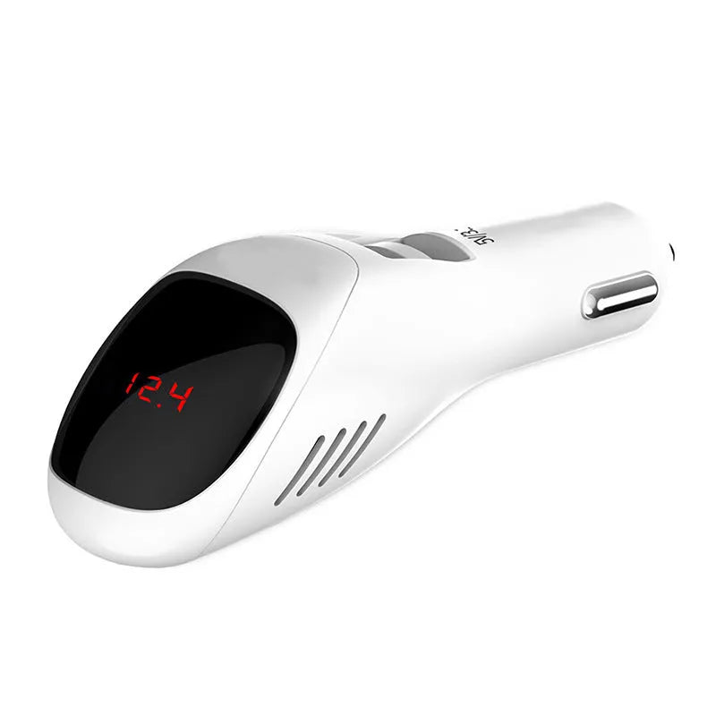 White car USB charger with integrated negative ion air purifier for vehicle cigarette lighter socket