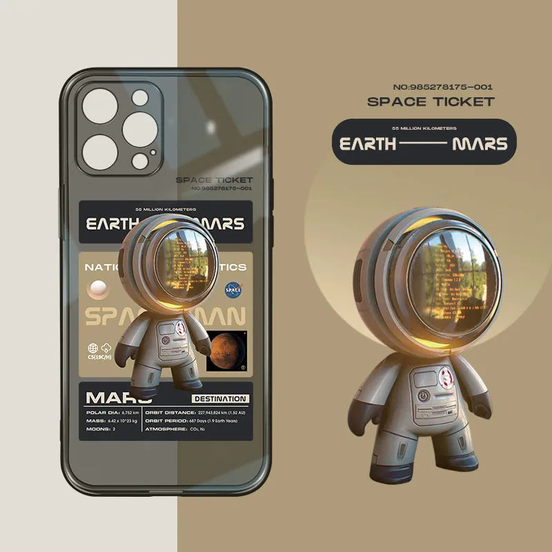 Black soft TPU protective phone case for Apple iPhone, showing Mars Ticket and Oasis Flights design variants.