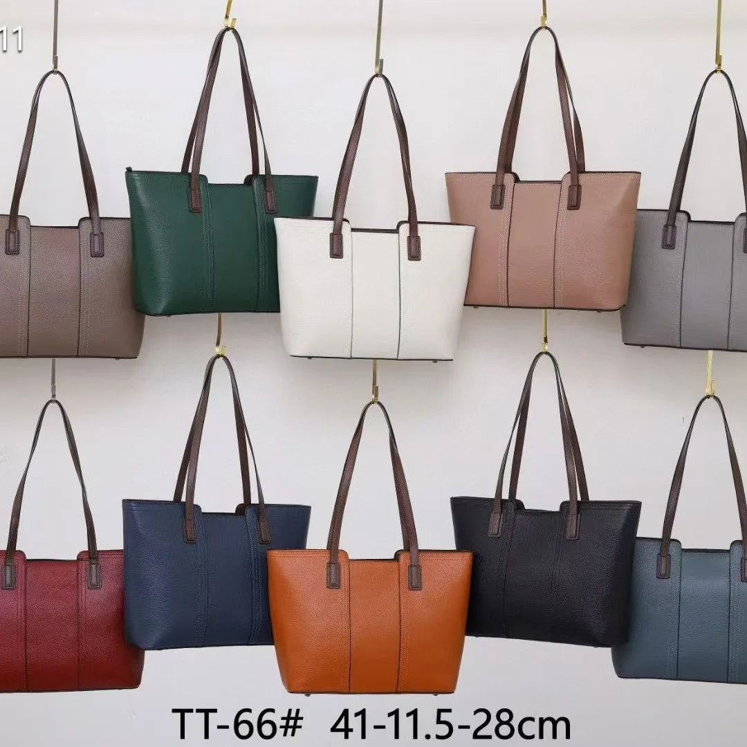 Women's genuine leather shoulder bag in khaki colour showing box-type design and organised interior compartments