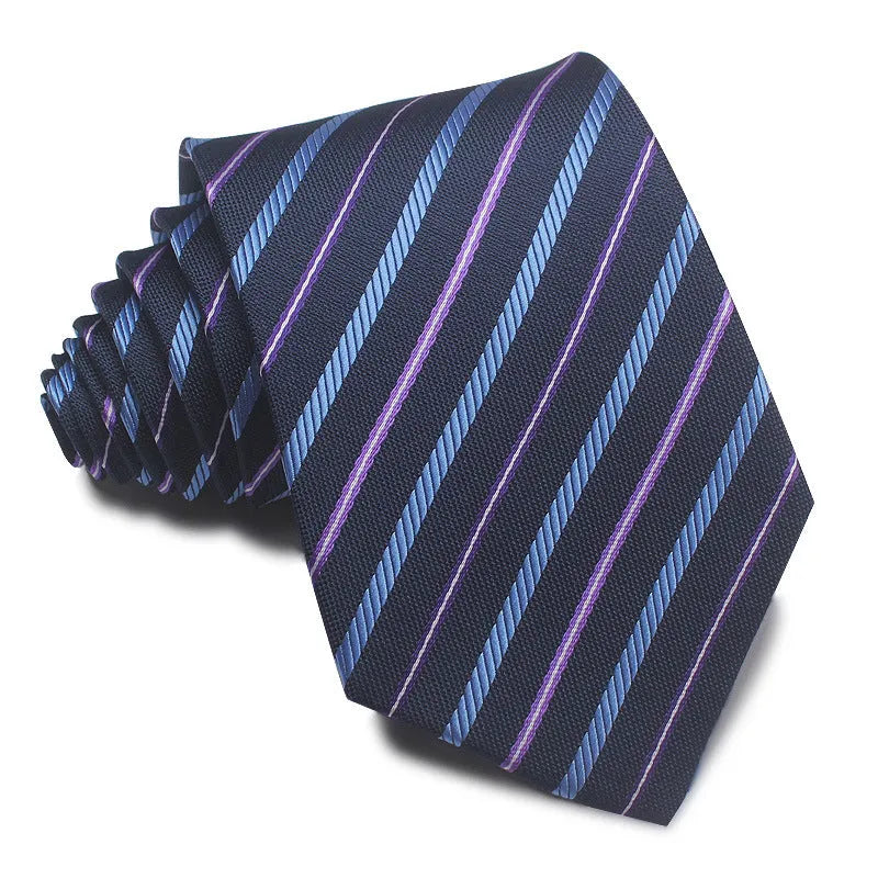 8cm wide polyester jacquard business tie with striped pattern in various colour options