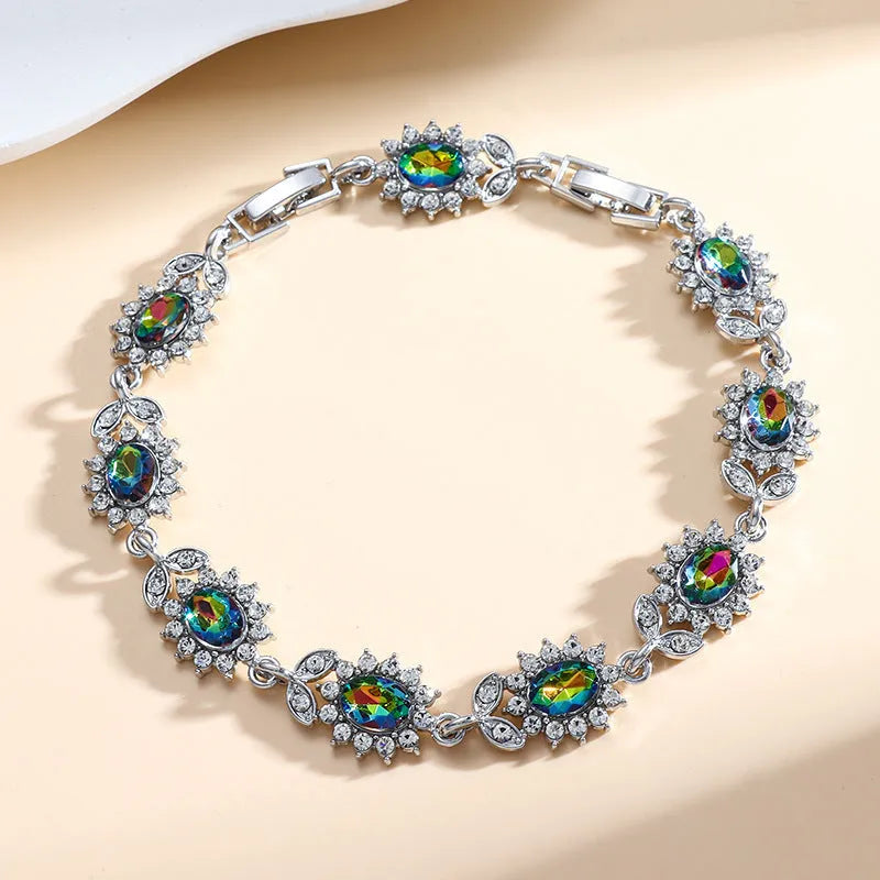 Women's simple zircon inlaid bracelet in environmentally friendly alloy with electroplating finish