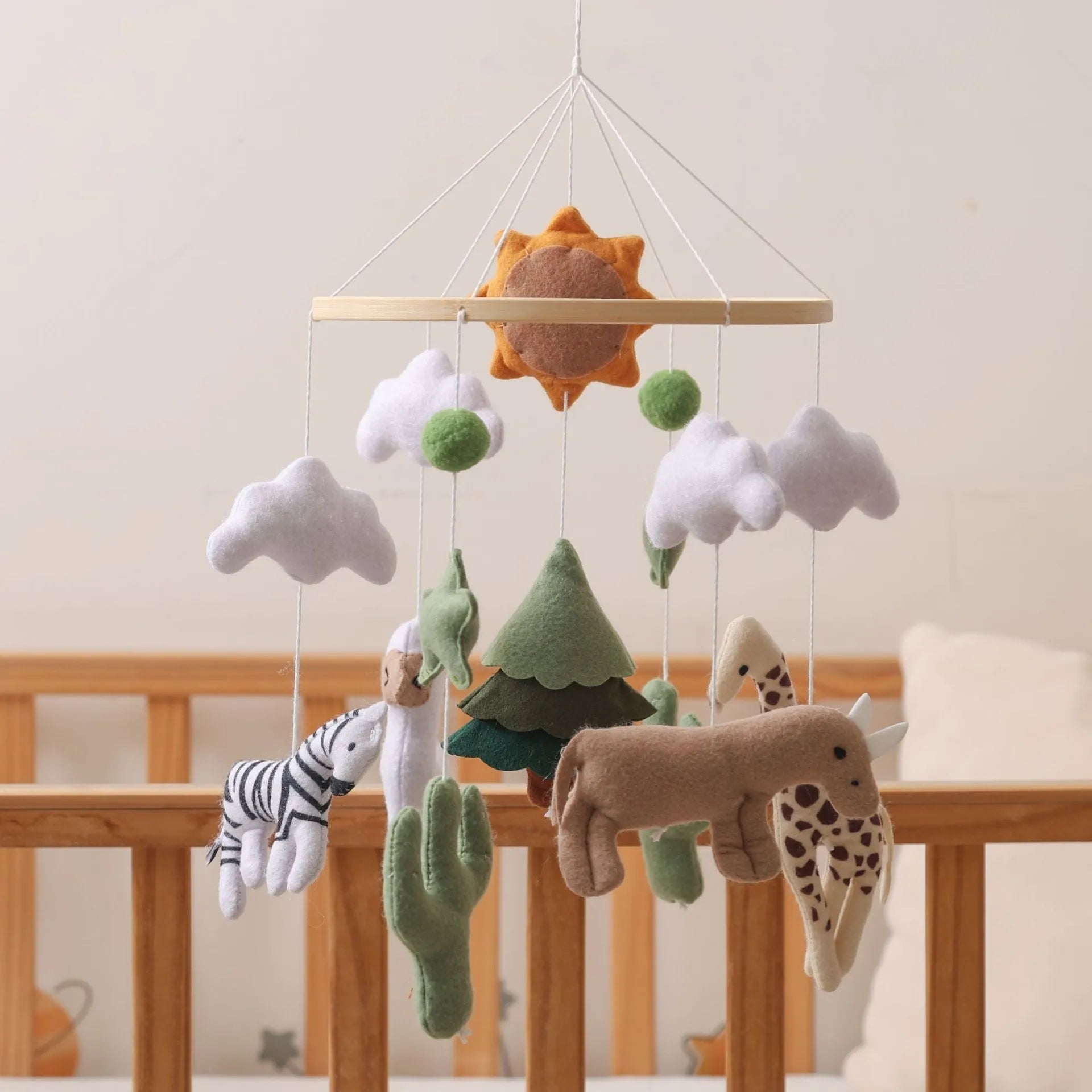 New Sun Forest World handmade wood and felt children's bed bell for baby vision training