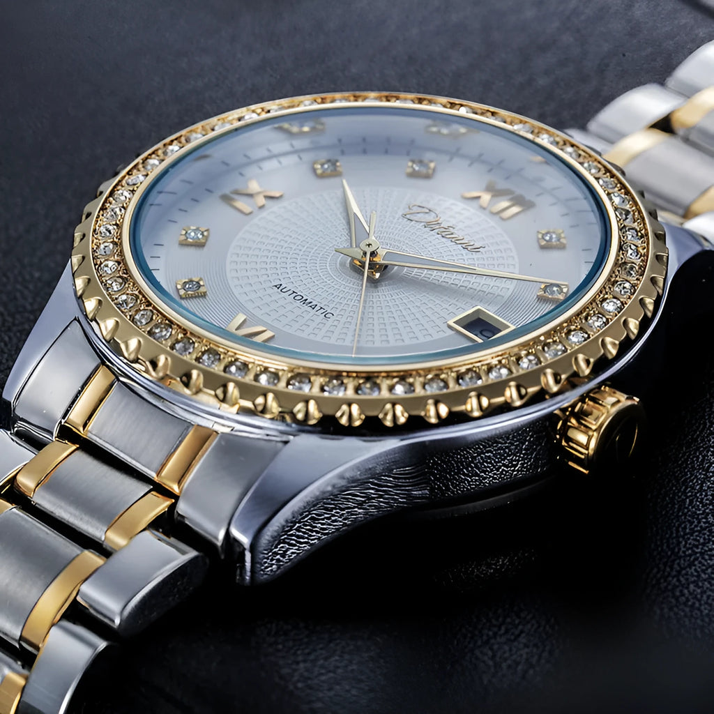 Men's automatic mechanical watch with luminous dial and waterproof construction in business style
