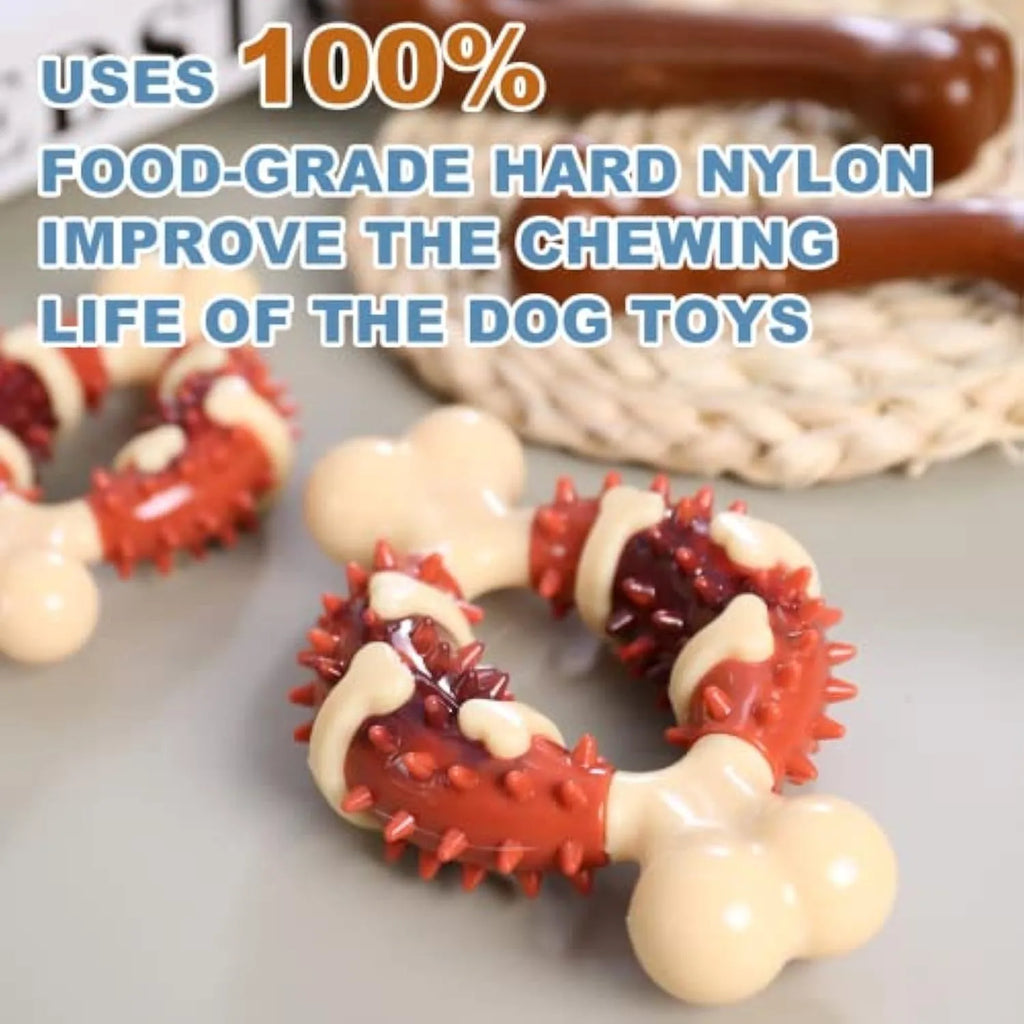 Natural rubber bone-shaped dog chew toy for dental care and anxiety relief in two size options