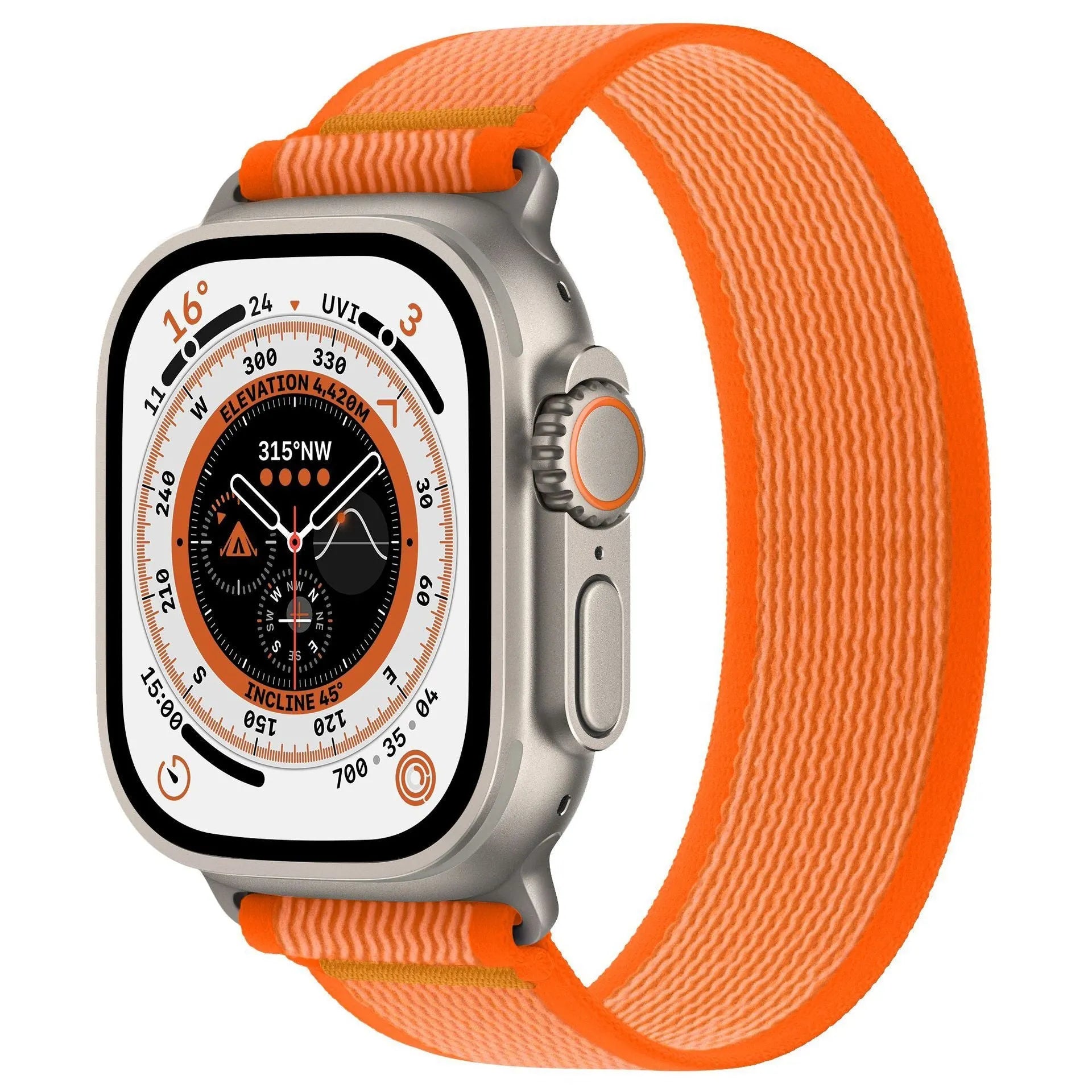 Nylon single ring watch strap for Apple Watch in multiple colour options on a grey background.