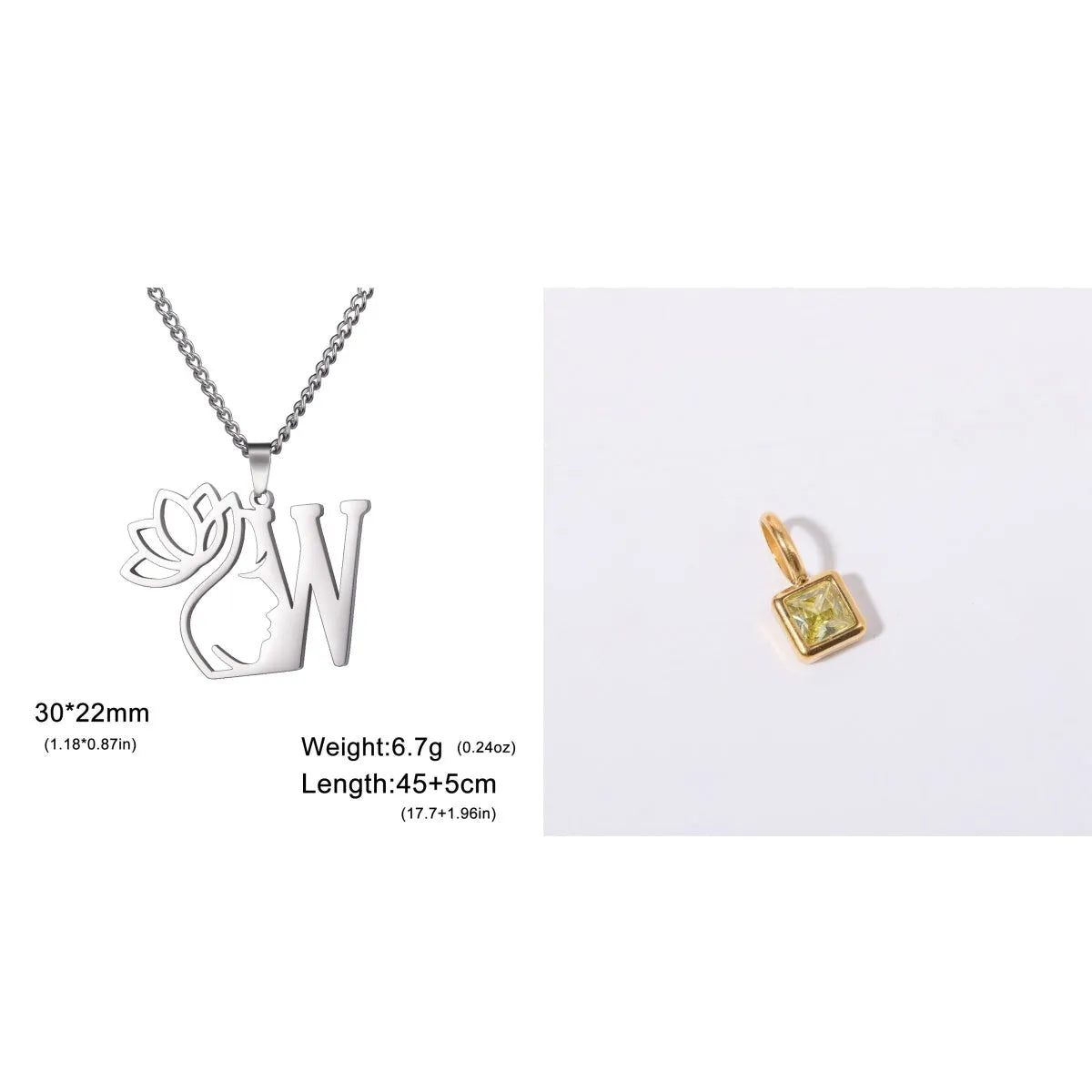 Stainless steel necklace with letter pendant on cross chain in gold or silver electroplated finish