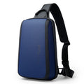 Men's blue Oxford cloth messenger chest bag with shoulder strap, shown with dimensions 33x21x10cm.