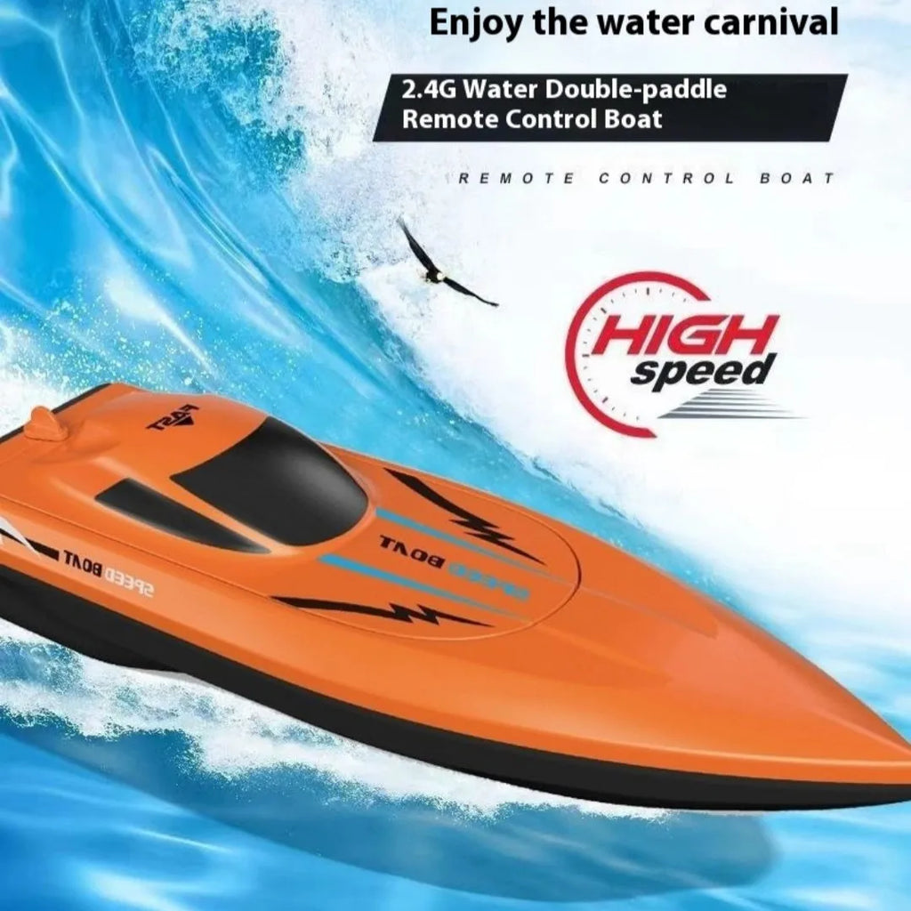 Simulation electric remote-control ship toy plastic 2.4G waterproof orange 26cm double paddle high speed boat
