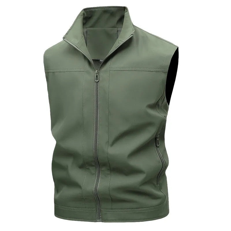 Men's casual top with stand-up collar and loose fit in Army Green colour