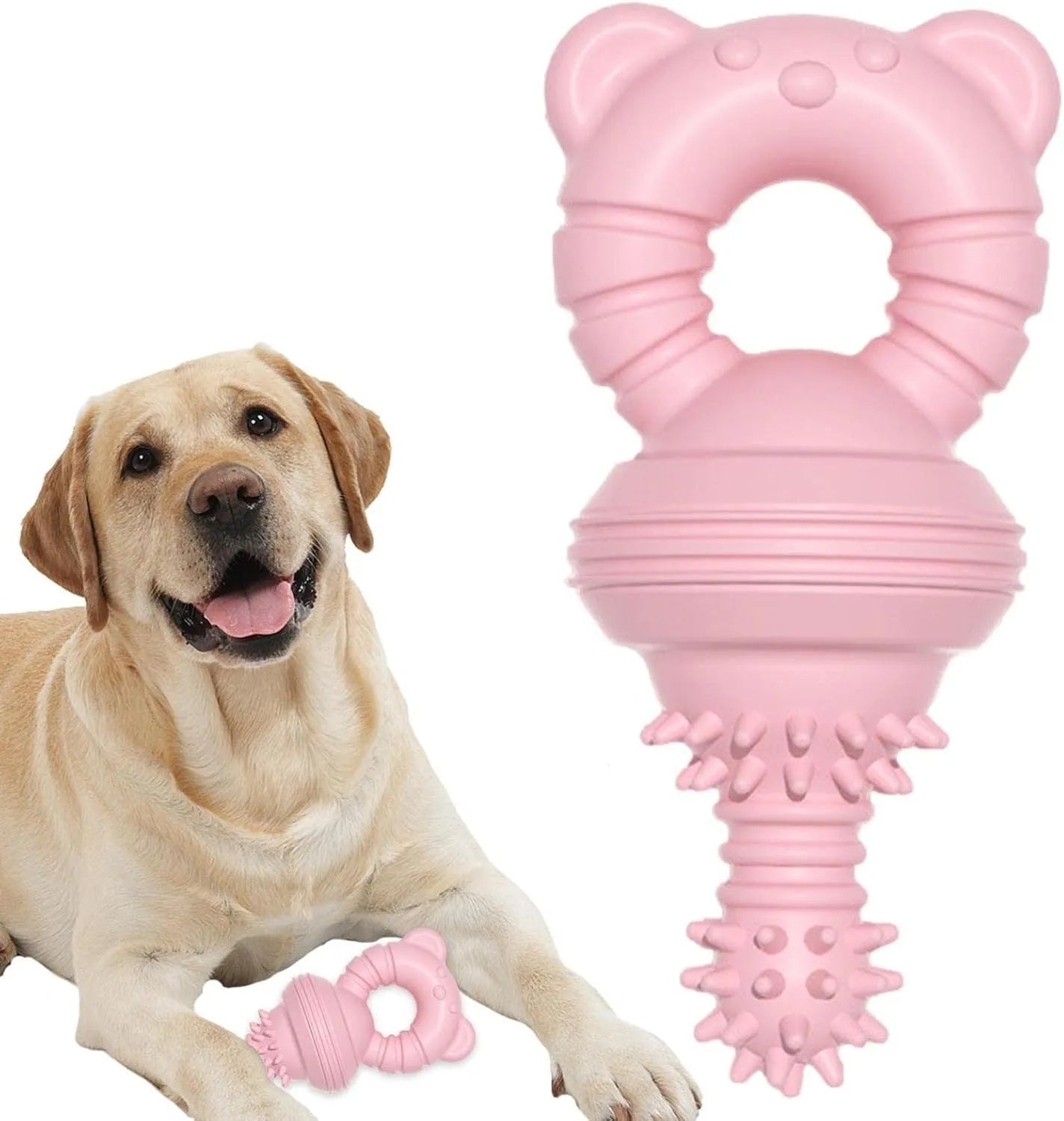 Blue molar-shaped rubber chew toy for dogs with concave-convex texture