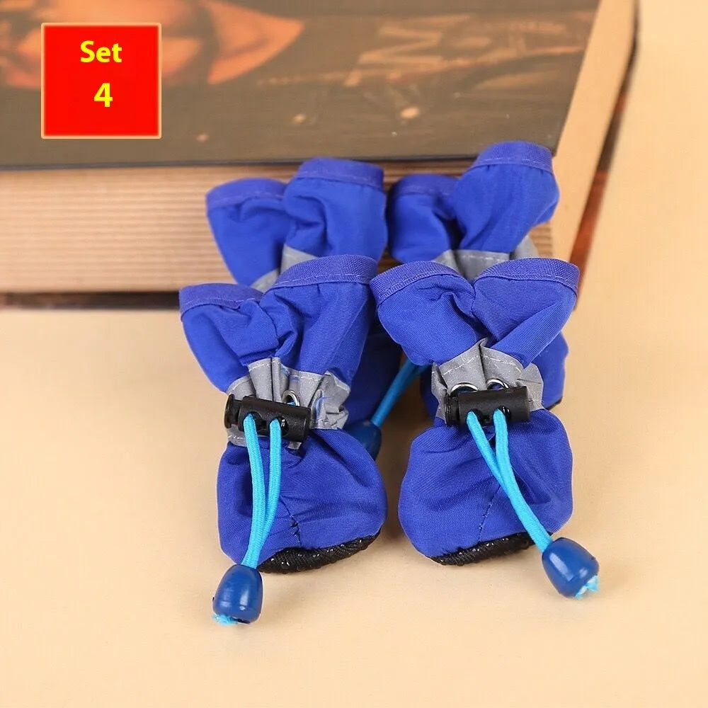 Four seasons breathable cloth dog shoes in multiple colours including fleece-lined red and monkey designs