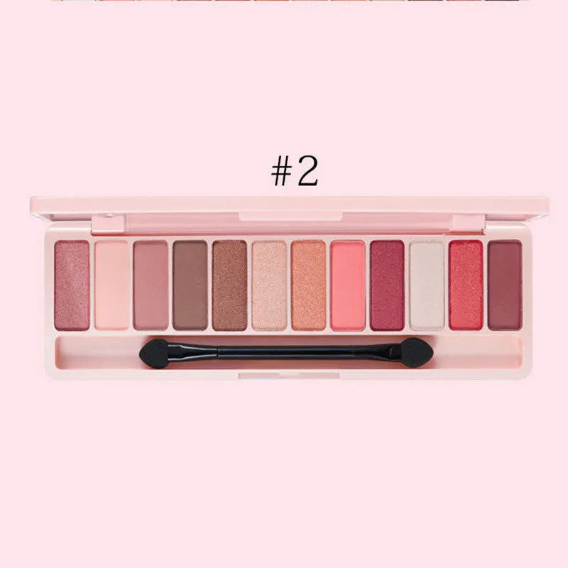 12-colour nude eyeshadow palette in compact packaging 15.2x5x11cm with earth and wine red shades