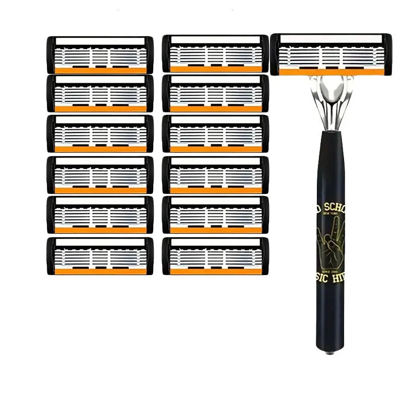 Black six-layer finger type handle manual shaver holder cutter head with multiple blade configuration options