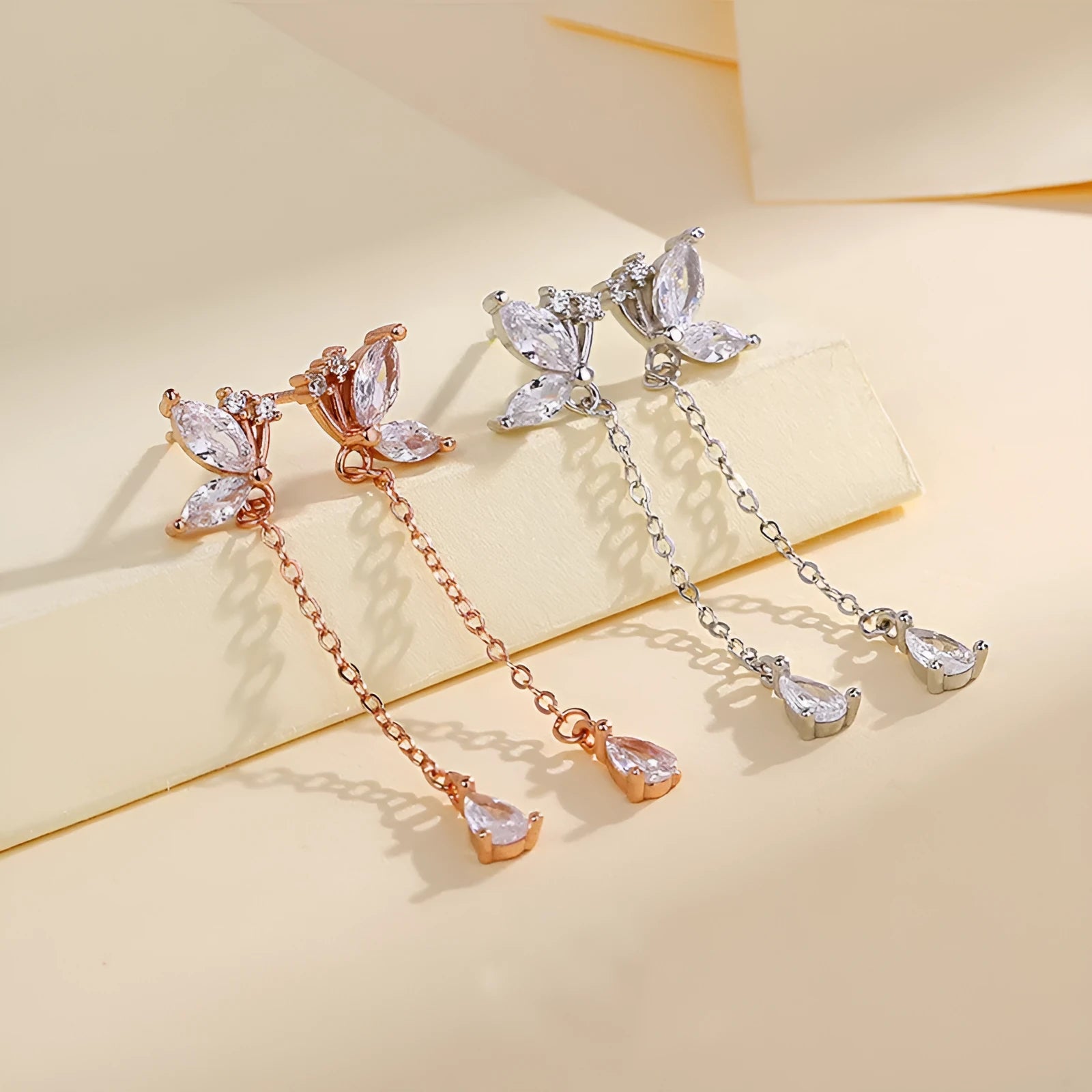S925 silver butterfly zircon tassel earrings for women, long dangle design, silver colour