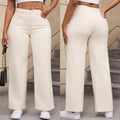 Women's high-waist straight-leg wide jeans in apricot colour, laid flat