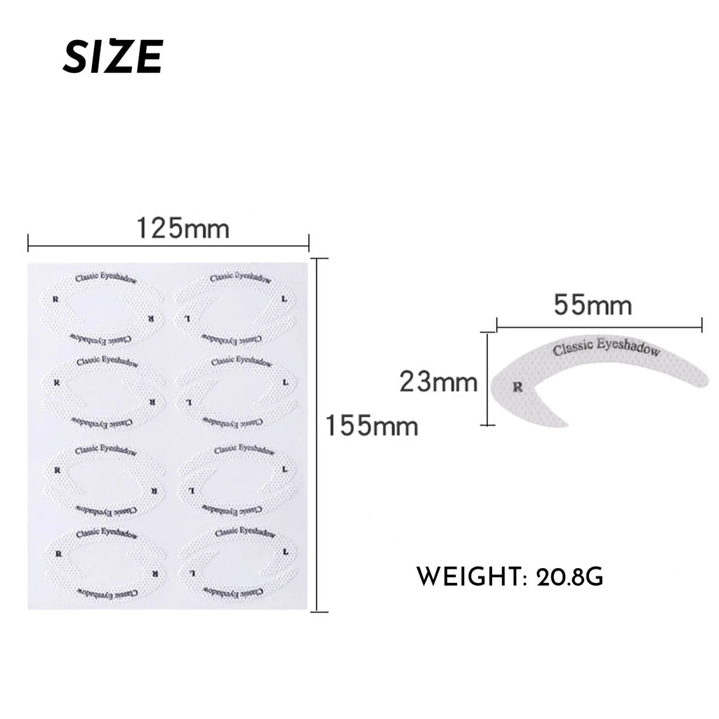 Set of 4 reusable eyeliner makeup sticker templates showing winged liner and cat-eye designs