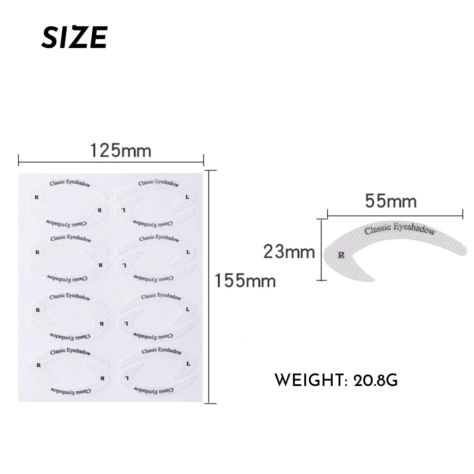 Set of 4 reusable eyeliner makeup sticker templates showing winged liner and cat-eye designs