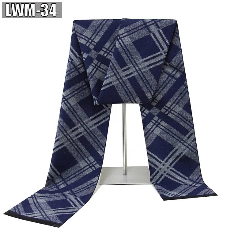 Men's plaid imitation cashmere scarf with tassels, over 175cm long, in a business style
