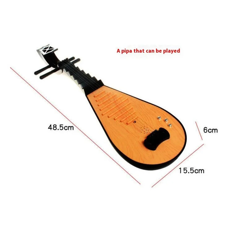 Golden Double Phoenix plastic simulation pipa prop 64.5cm long with handmade stickers and sound capability