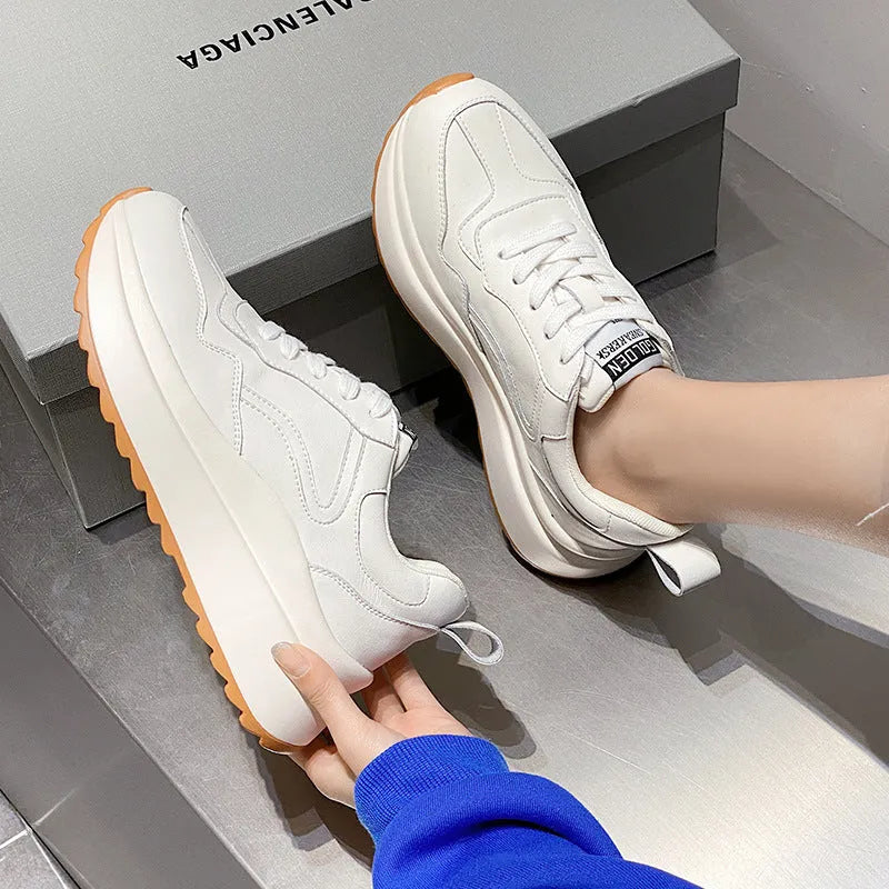 Women's beige cattlehide leather casual sports shoes with cross strap detail and mesh lining