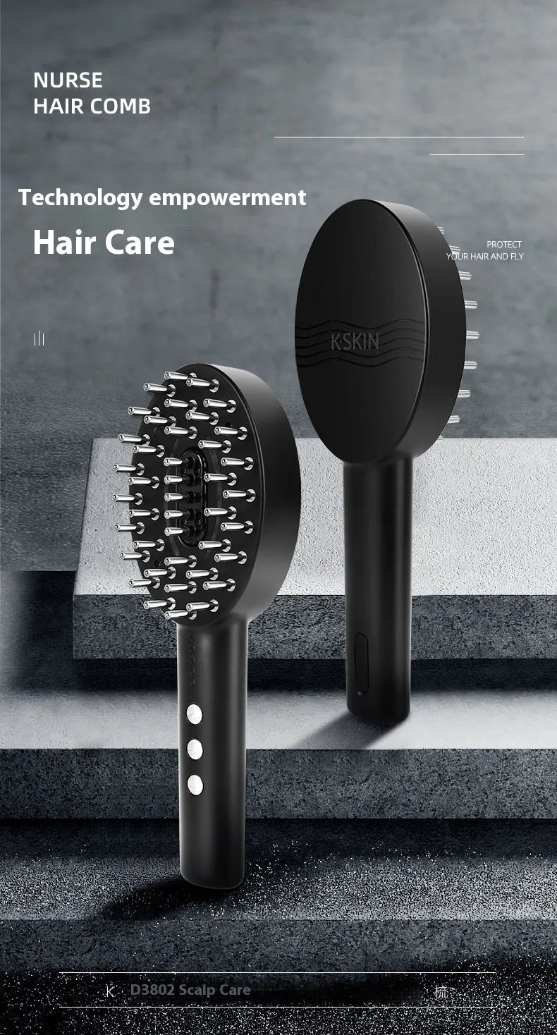 KD3802 black handheld scalp medicine applicator with vibration massage function on a white background.