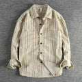 Men's vintage striped casual shirt in loose Japanese retro style with long sleeves